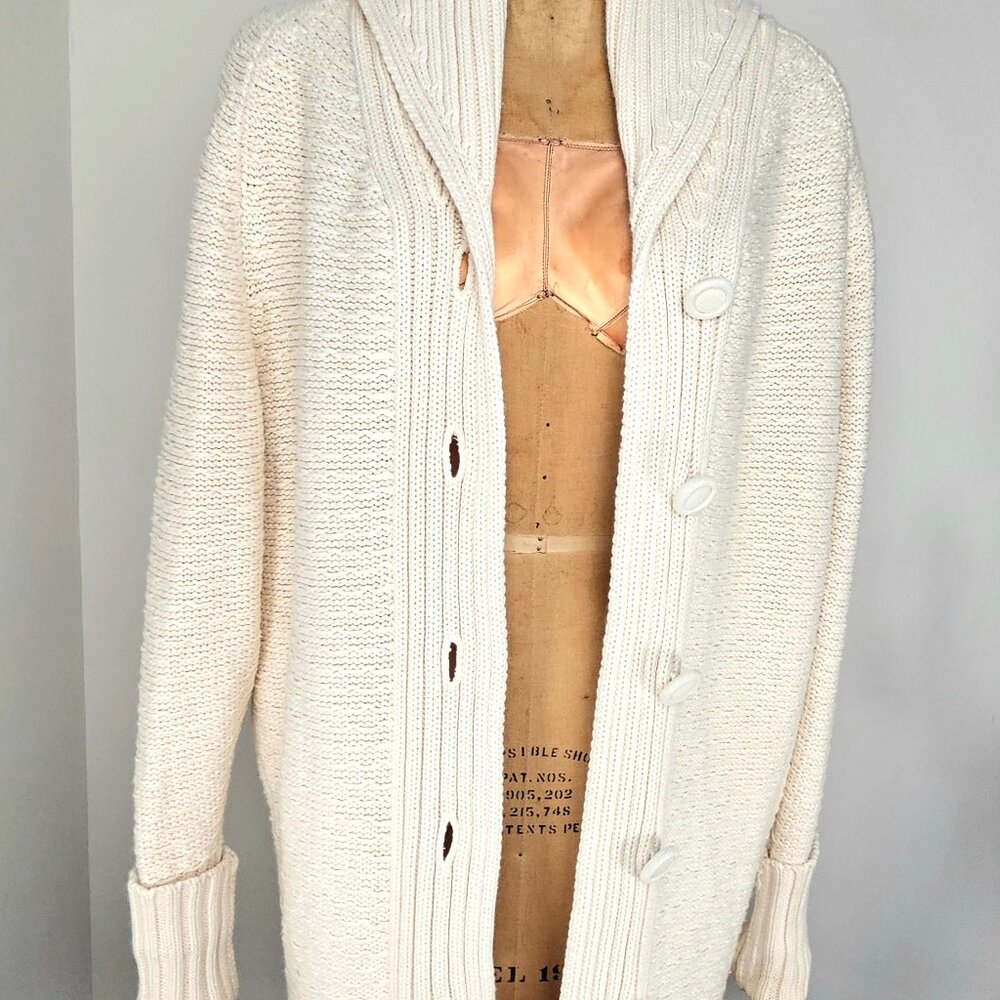 Shipley & Halmos Cotton Cashmere Shawl Collar Cardigan Cream Size L - Picture 6 of 16